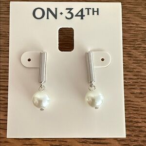 ON 34th Silver and White Pearl Drop Earrings